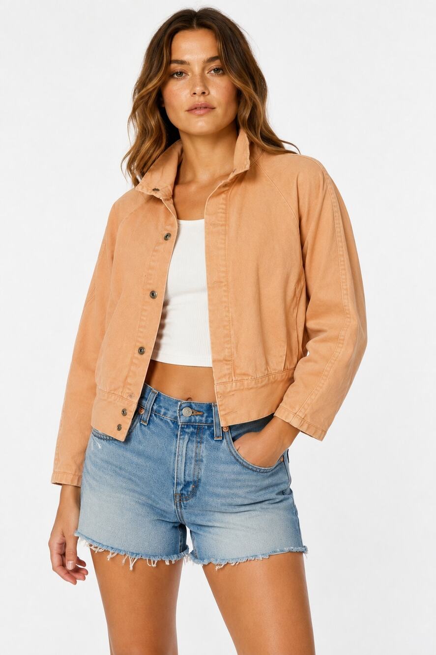 90s Vtg Paris Blues Peach Dolman Sleeved Minimslist Western Denim Jacket S